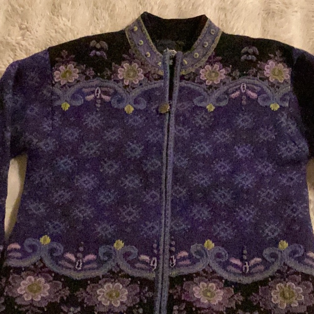 Vintage Fair Isle Icelandic zip up sweater coat fully lined.